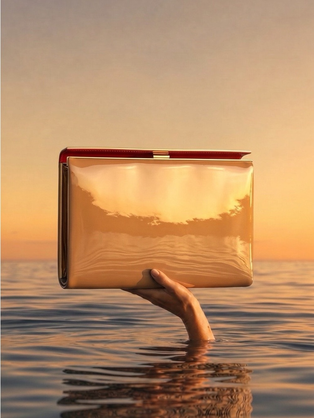 Jimmy Choo Tan Patent Leather Clutch with Gold Trim